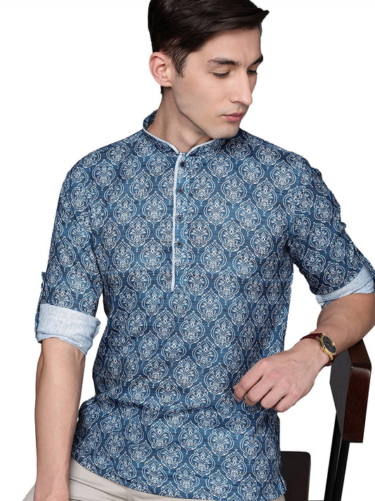 Manyavar MenS Short Kurta, Full Sleeves Mandarin Collar Ethnic Waist Length Kurta Only, Kurta For Festival, Wedding, Party & An