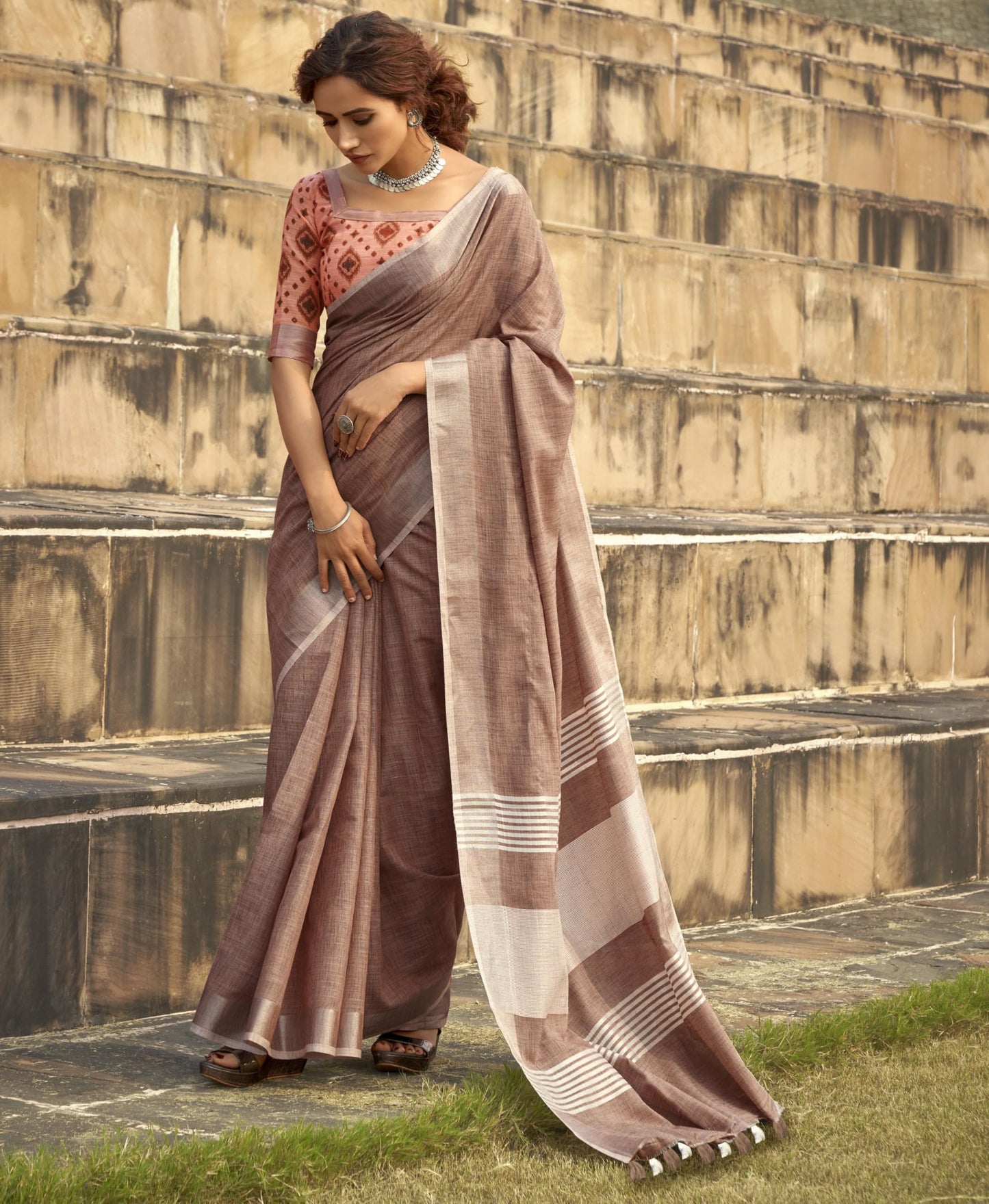Pujia Mills Woman Soft Linen Saree With Zari Woven Design Cotton Saree Zari Border Saree Indian Ethnic Wear Saree Cotton Saree C