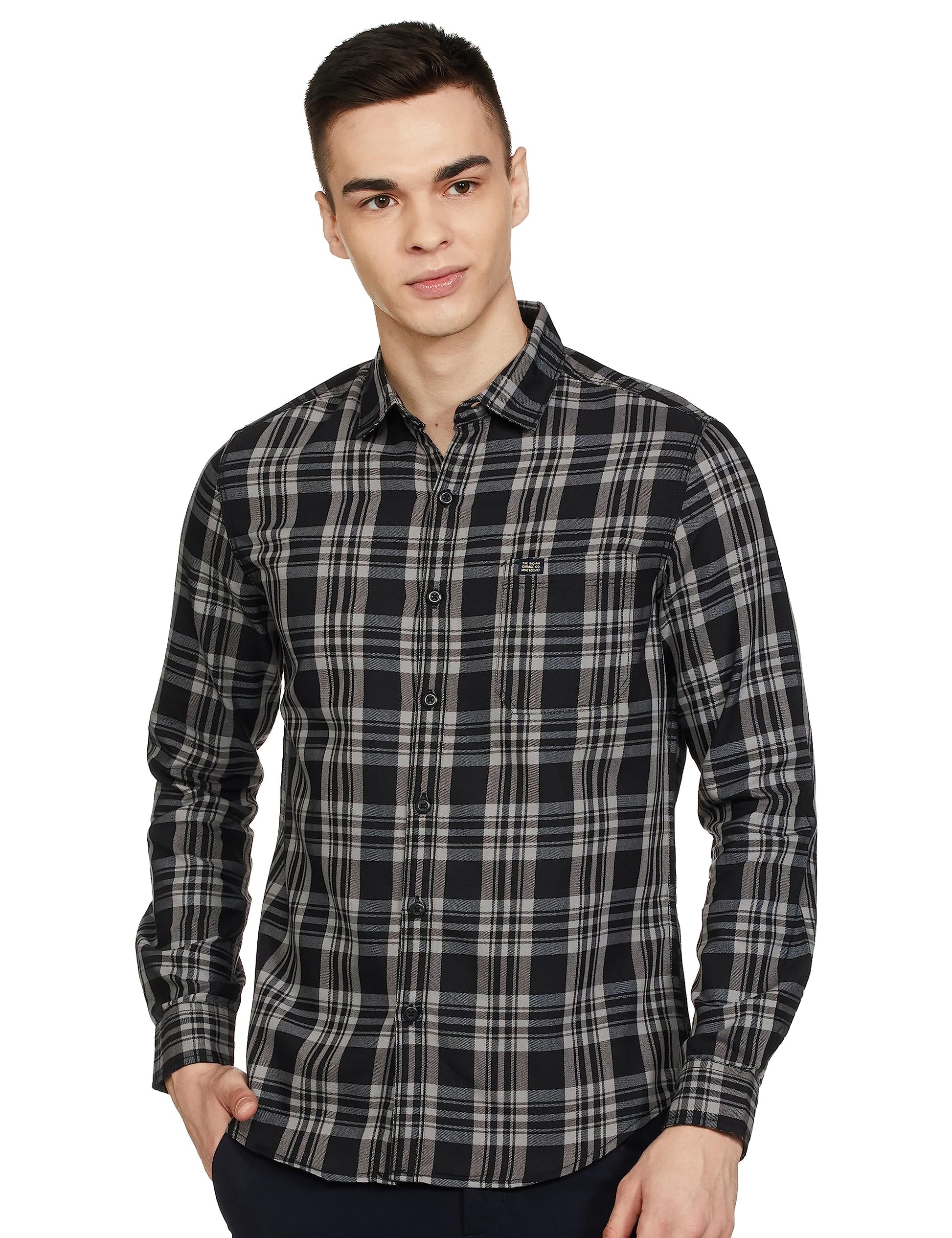 The Indian Garage Co Men Black Checkered Slim Fit Casual Shirt