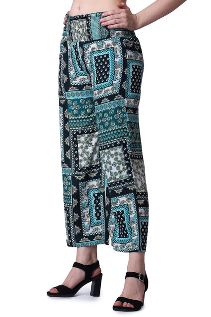 POPWINGS Casual Boho Printed Side Wide Leg Trousers for Women || Summer Wear Comfortable Pull-On Women Trousers || Latest Wester