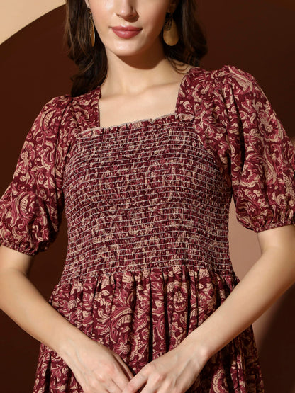 Kzully WomenS Polyester A-Line Mid-Calf Length Dress (1001-05_Maroon
