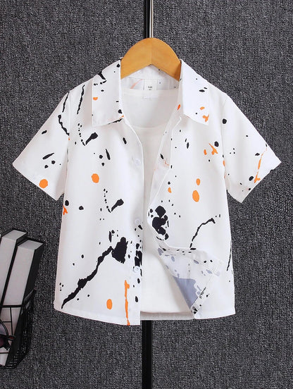 TAGAS Boys Stripes Regular Fit Shirt White-Black