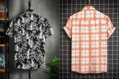 Rebelify Half Sleeve Printed Shirts For Men Regular Fit Printed Spread Collar Casual Shirt Lycra Fabric With Combo Shirt (Pack O