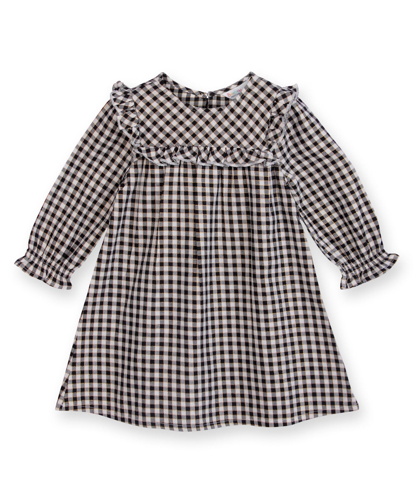 Yoke frill gingham dress BLACK/WHITE