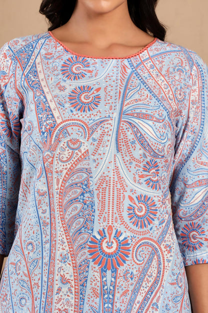 W For Woman Light Blue Paisley Printed Kurta Co-Ord Set