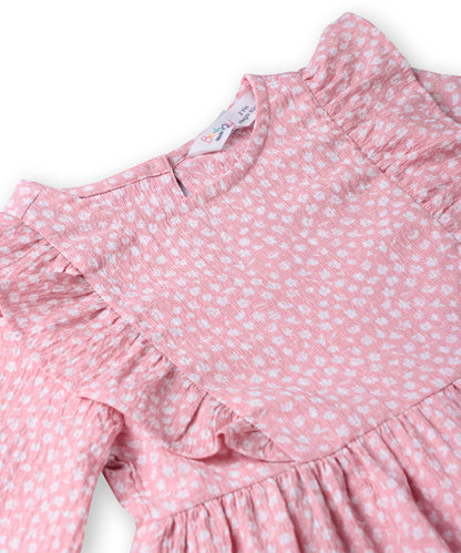Beebay Kids Girls Abstract Print Ruffle Dress Light Pink