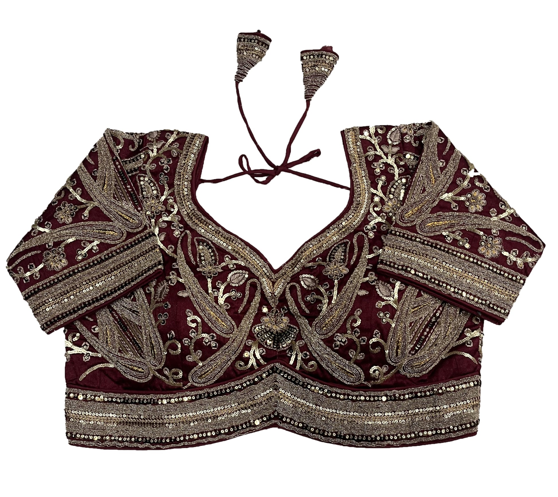 Pujia Mills Womens Embroidery Readymade Bridal Blouse Copper Coding Glitter Sequence Thread Work Indian Ethnic Designer Stitched