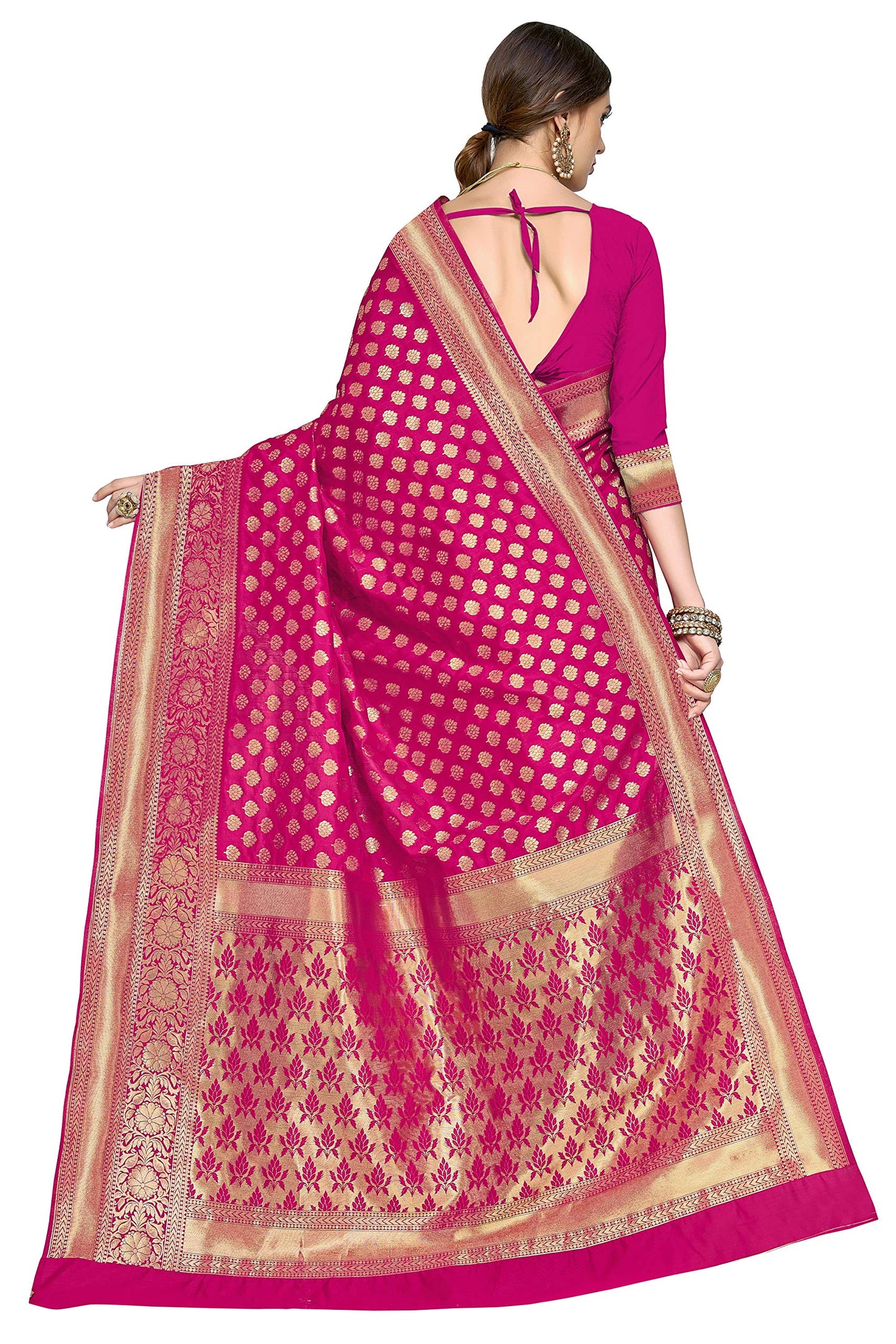 Glory Sarees Womens Jacquard Art Silk Kanchipuram Saree (kara115pink_Pink)