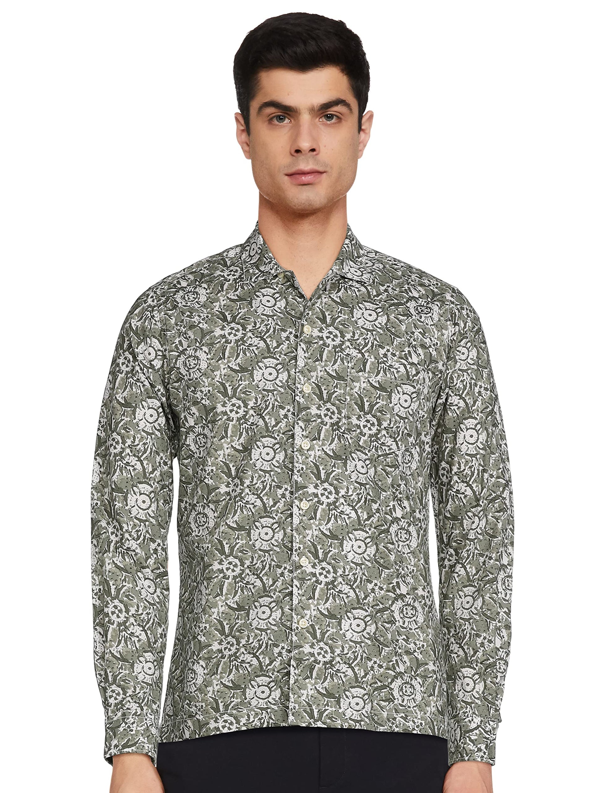Pepe Jeans MenS Floral Slim Fit Casual Shirt (Pm306647_Green S)