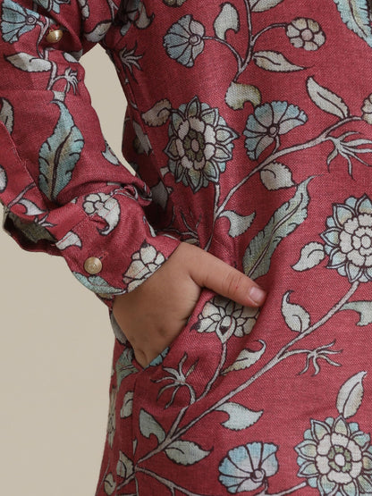 Manyavar Boys Viscose Blend Printed Kurta Pyjama Set (2Pcs)(3-4 Years)