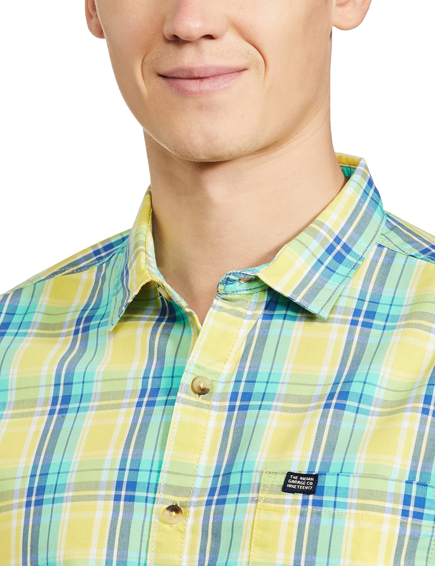 The Indian Garage Co Yellow Regular Fit Spread Collar Checkered Long Sleeves Shirt