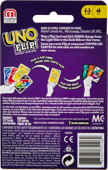 Mattel Games UNO FLIP! Card Game - 112 Cards, Multicolor, Medium Size, Model GDR44, Ideal for Ages 7 and Up