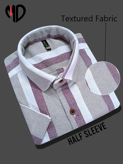 Mildin MenS Cotton Blend Striped Printed Shirt With Spread Collared Neck Half Sleeve Button Closure Regular Fit Straight Standa