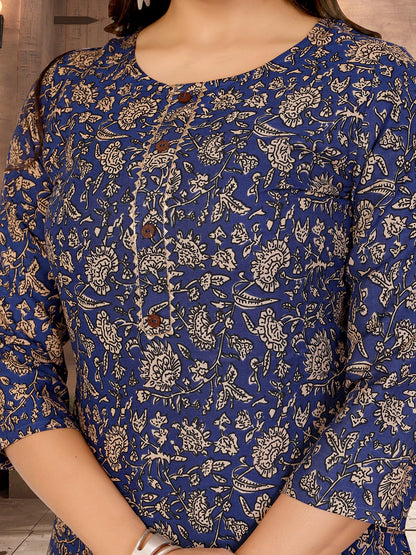 Rangita Blue Rayon Straight Printed Knee Length Kurti | Kurta For Women_L