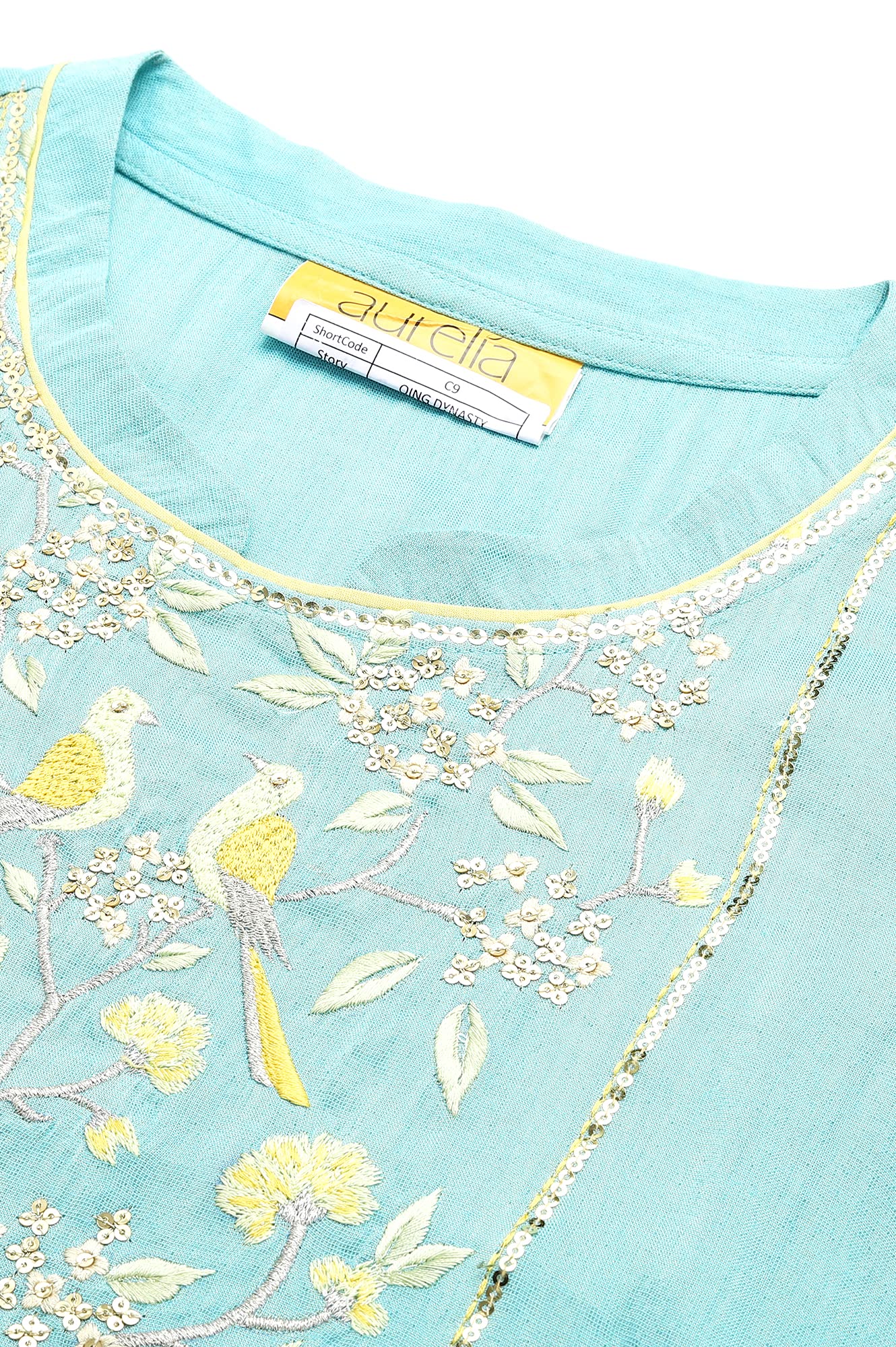 Aurelia Women Viscose Straight Fit Mint Zari Solid Yarn Dyed Straight Kurta
