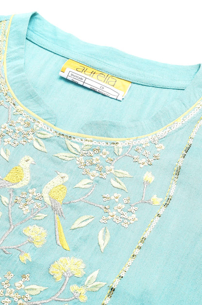 Aurelia Women Viscose Straight Fit Mint Zari Solid Yarn Dyed Straight Kurta
