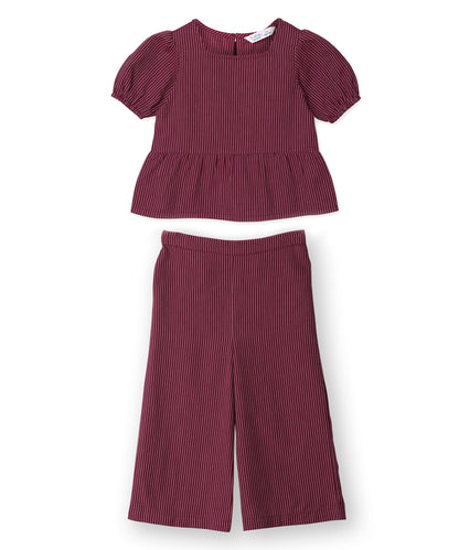 Pinstriped peplum co-ord set Maroon