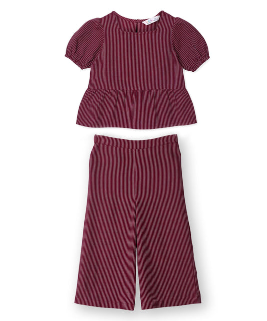 Pinstriped peplum co-ord set Maroon