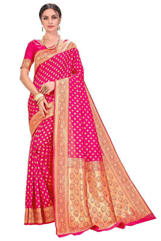 Glory Sarees Womens Jacquard Silk Blend Saree (kara128_Pink