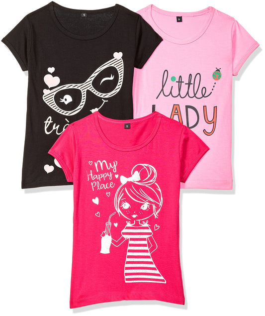 T2F Girls Cotton Regular Fit T-Shirt(Pack of 3)