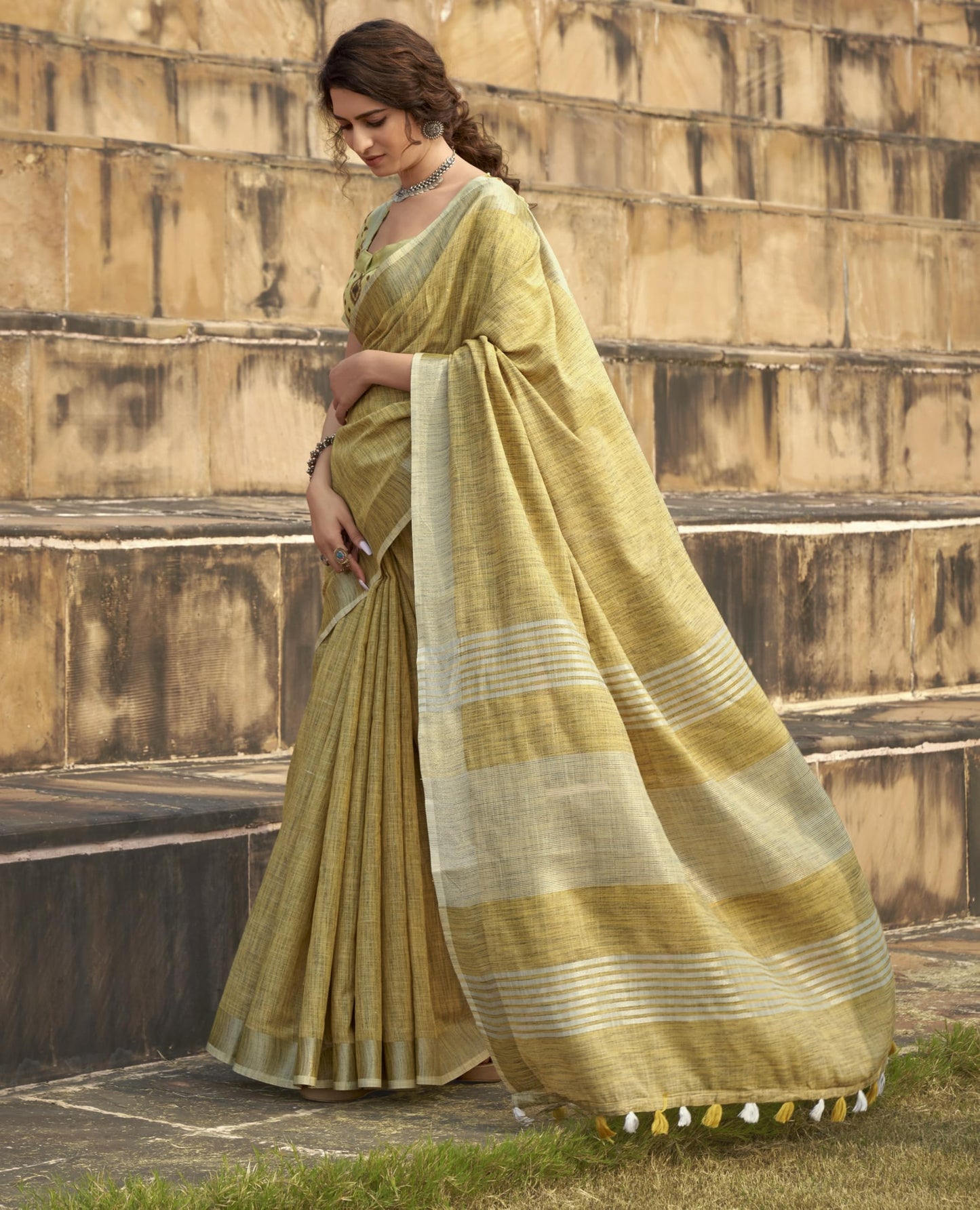 Pujia Mills Woman Soft Linen Saree With Zari Woven Design Cotton Saree Zari Border Saree Indian Ethnic Wear Saree Cotton Saree C