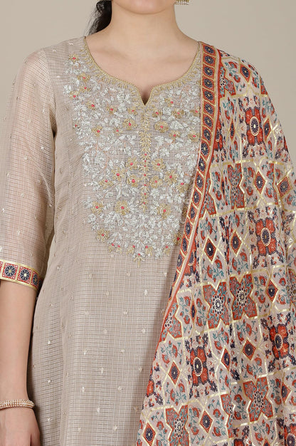 Aurelia WomenS Checked A-Line Kurta Set With Tights And Dupatta For Women