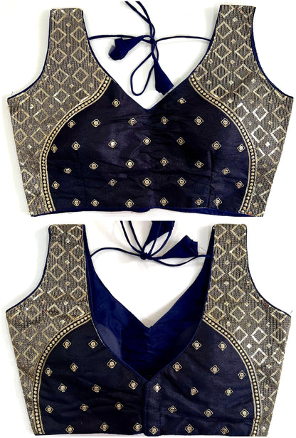 Pujia Mills Womens Sequin Embroidered V Neck Sleeveless Readymade Saree Blouse Indian Ethnic Designer Stitched Womens Readymad