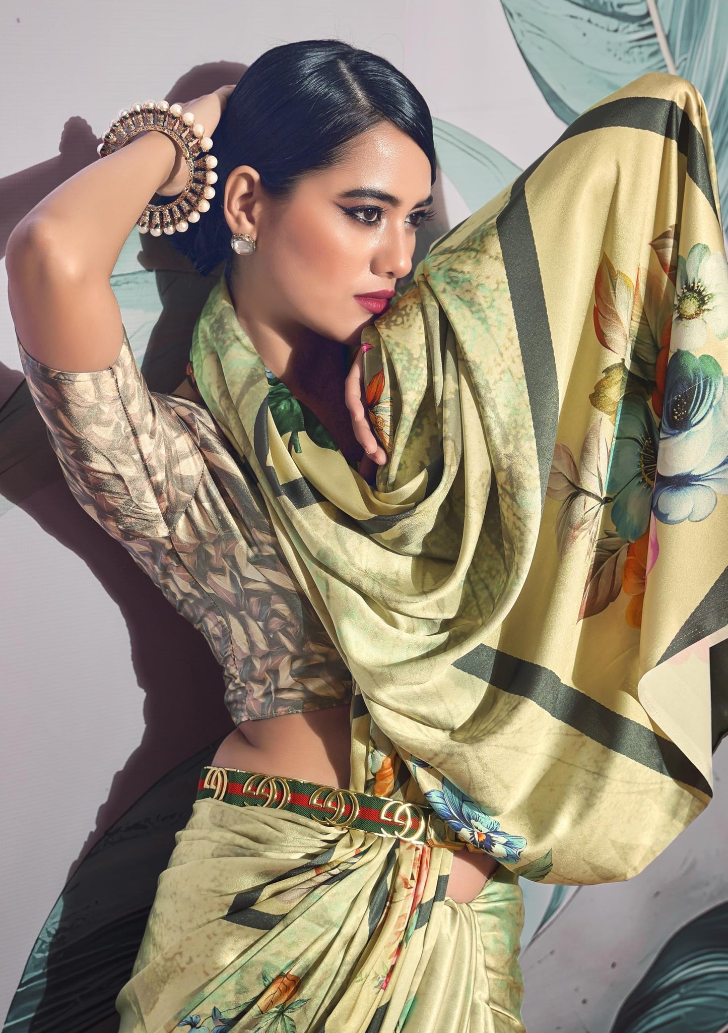 Pujia Mills WomanS Indian Ethnic Wear Simple Printed Saree Digital Print Satin Silk Saree Printed Saree With Unstitch Blouse Re