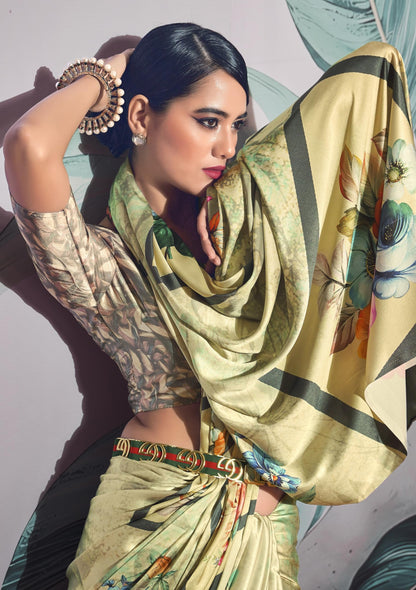 Pujia Mills WomanS Indian Ethnic Wear Simple Printed Saree Digital Print Satin Silk Saree Printed Saree With Unstitch Blouse Re