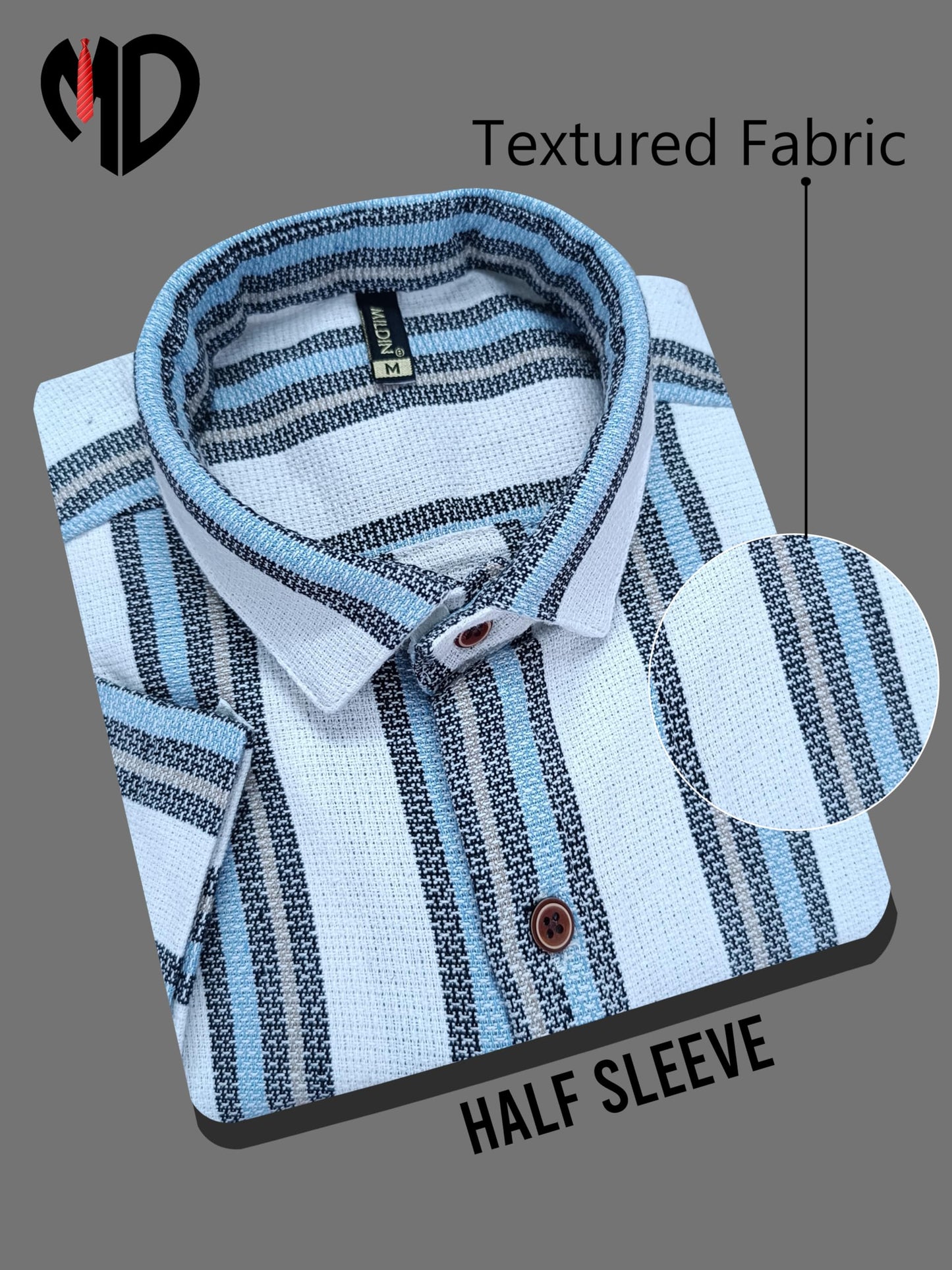 Mildin MenS Cotton Blend Striped Printed Shirt With Spread Collared Neck Half Sleeve Button Closure Regular Fit Straight Standa
