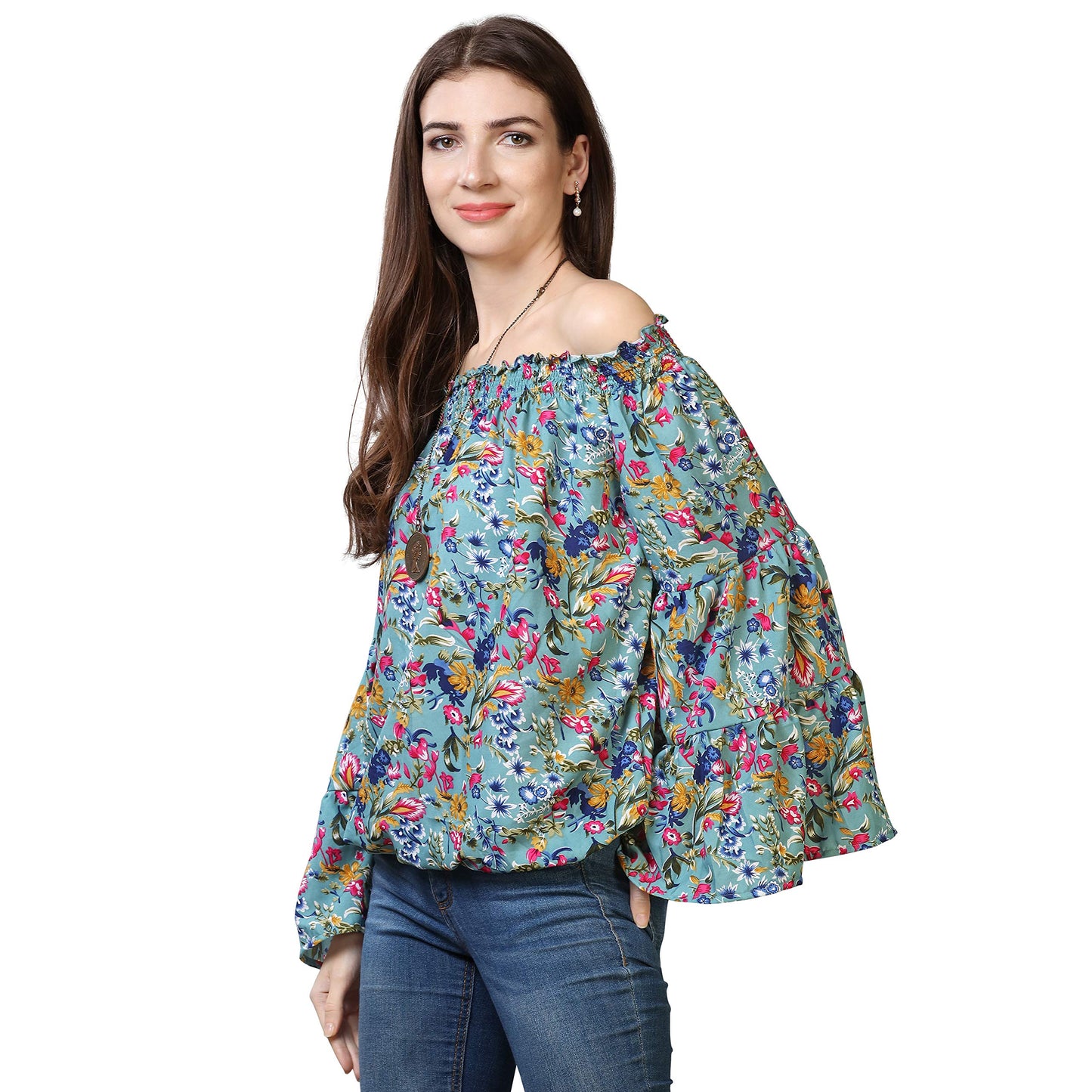 Oomph! Off Shoulder Tops for Women, Blue - mt239