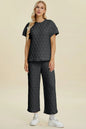 Double Take Full Size Texture Round Neck Short Sleeve Top and Pants Set