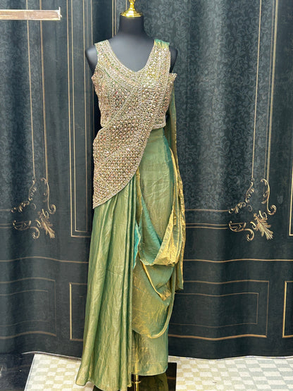Readymade saree : pre pleated tissue silk saree