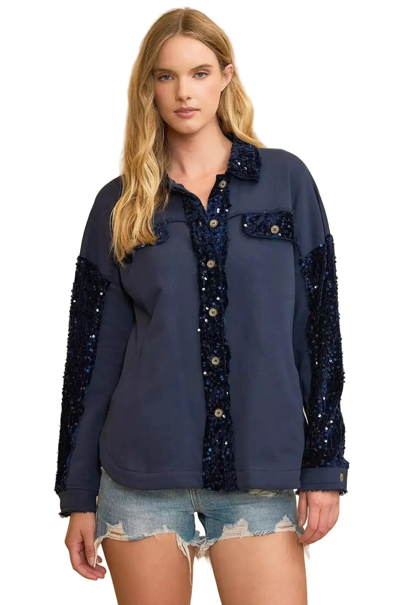 Umgee Sequined French Terry Jacket