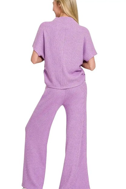 Zenana Sweater Mock Neck Top & Long Pants Set