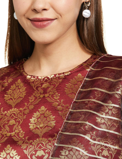 Ketch Polyester Womens Kurta With Palazzo (Khk3000483_Maroon