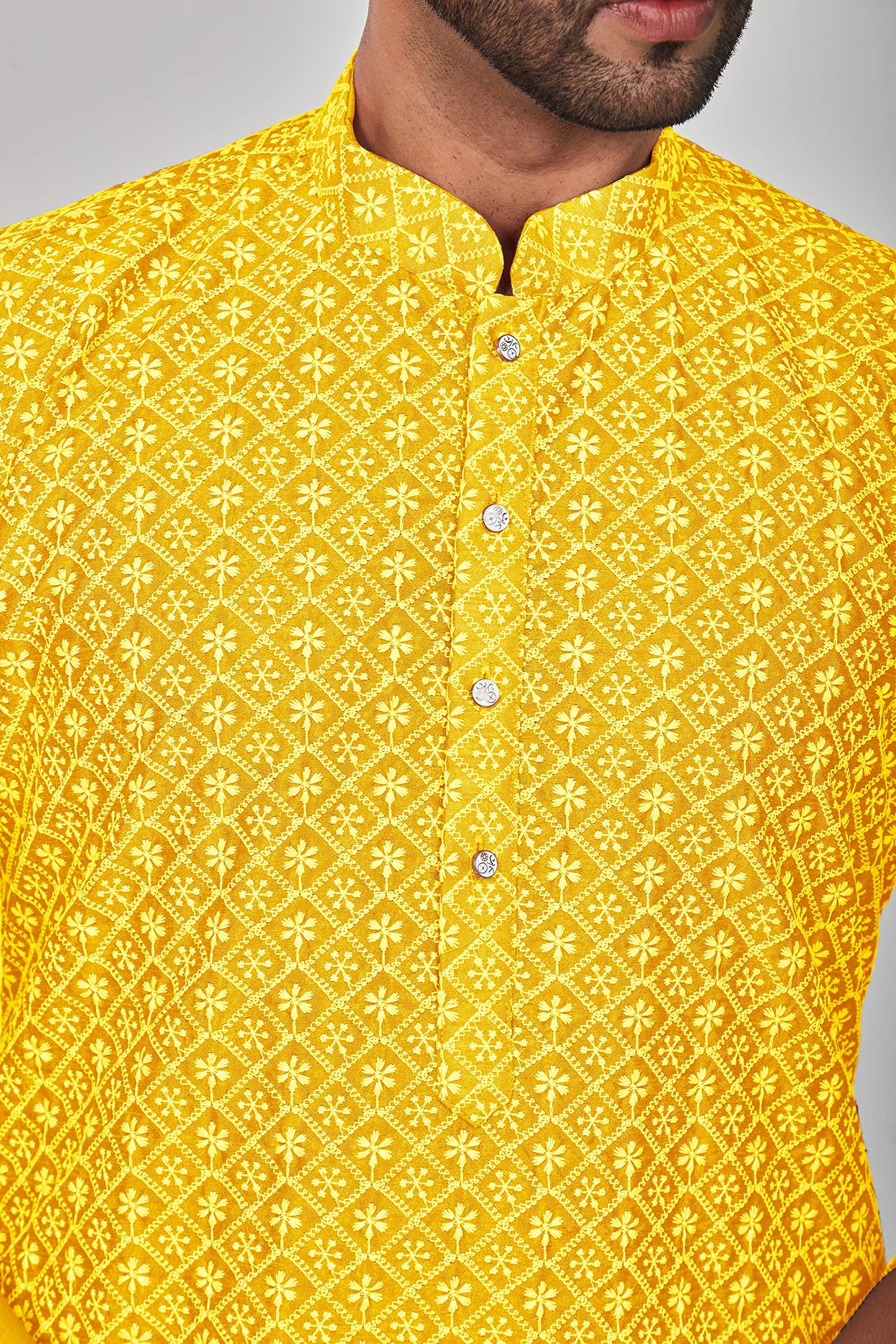 Be Active MenS Embroidered Lucknowi Yellow Kurta Set || Men Kurta Pajama || Men Kurta Pajama Set || Kurta Pajama For Men (Rfsk0