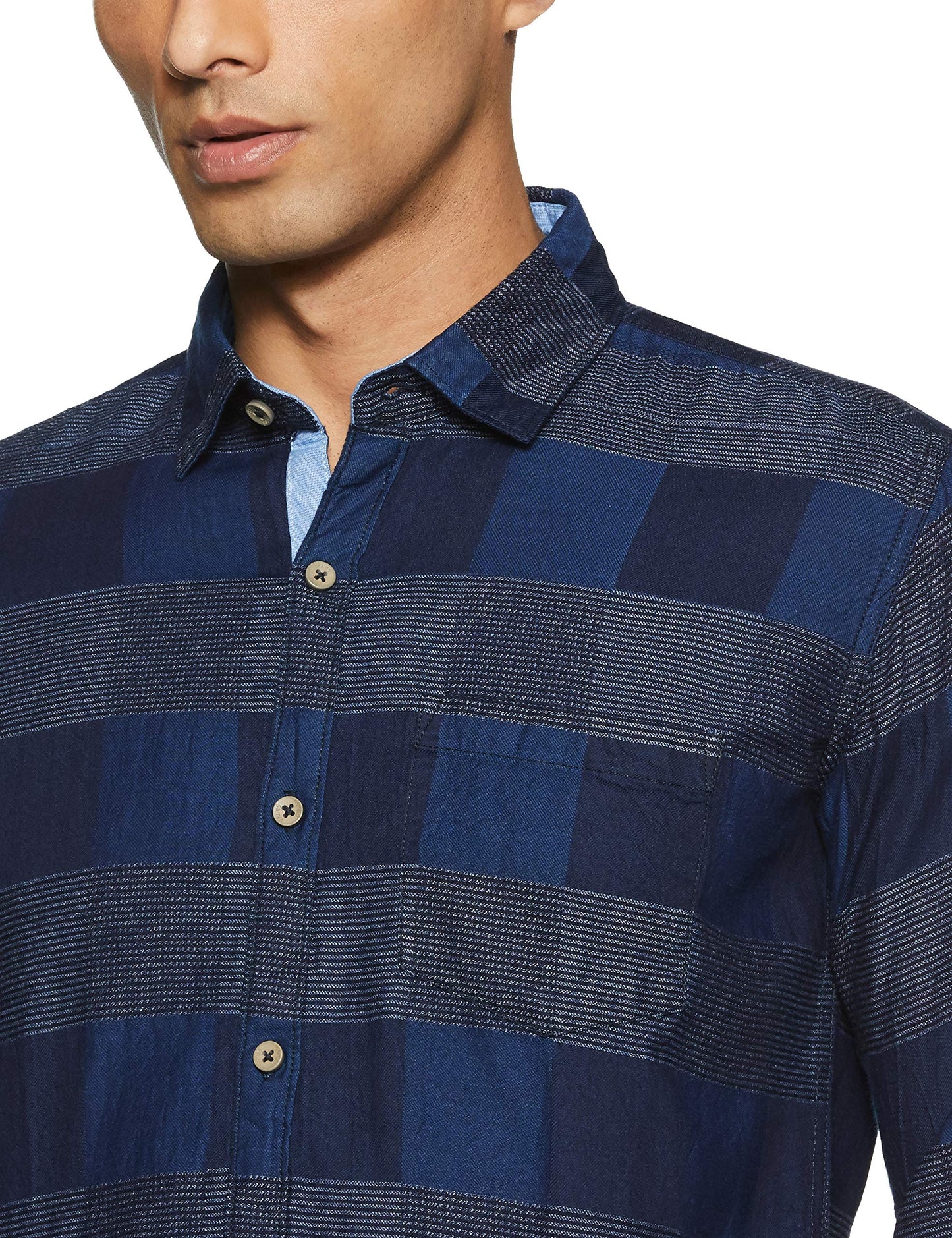 Campus Sutra Mens Navy Blue Checkered Button Up Shirt Regular Fit for Casual Wear | Structured Shirt Crafted with Regular Full