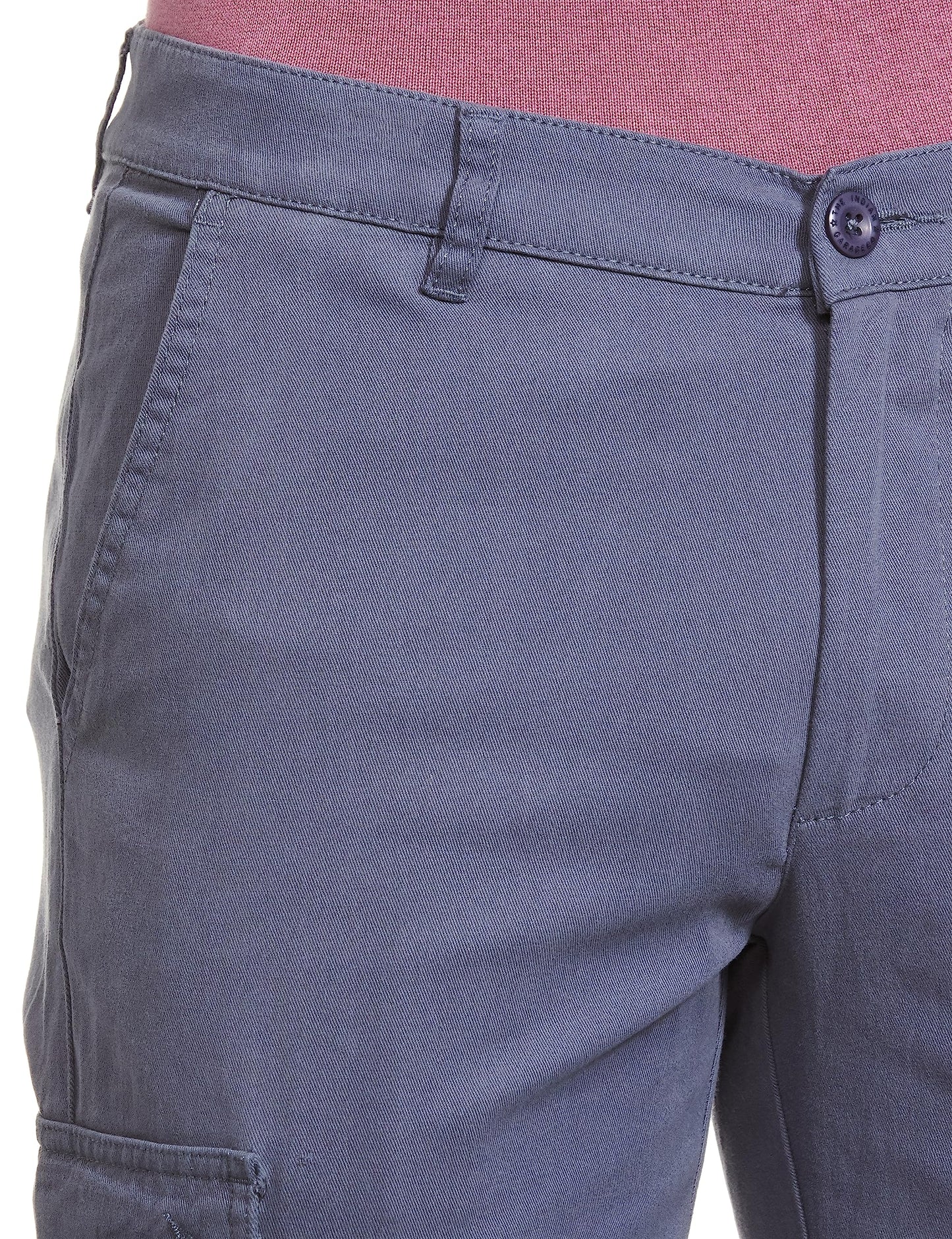 The Indian Garage Co Men Slim Fit Solid Mid-Rise Cuffed Mid Rise Cargos Blue