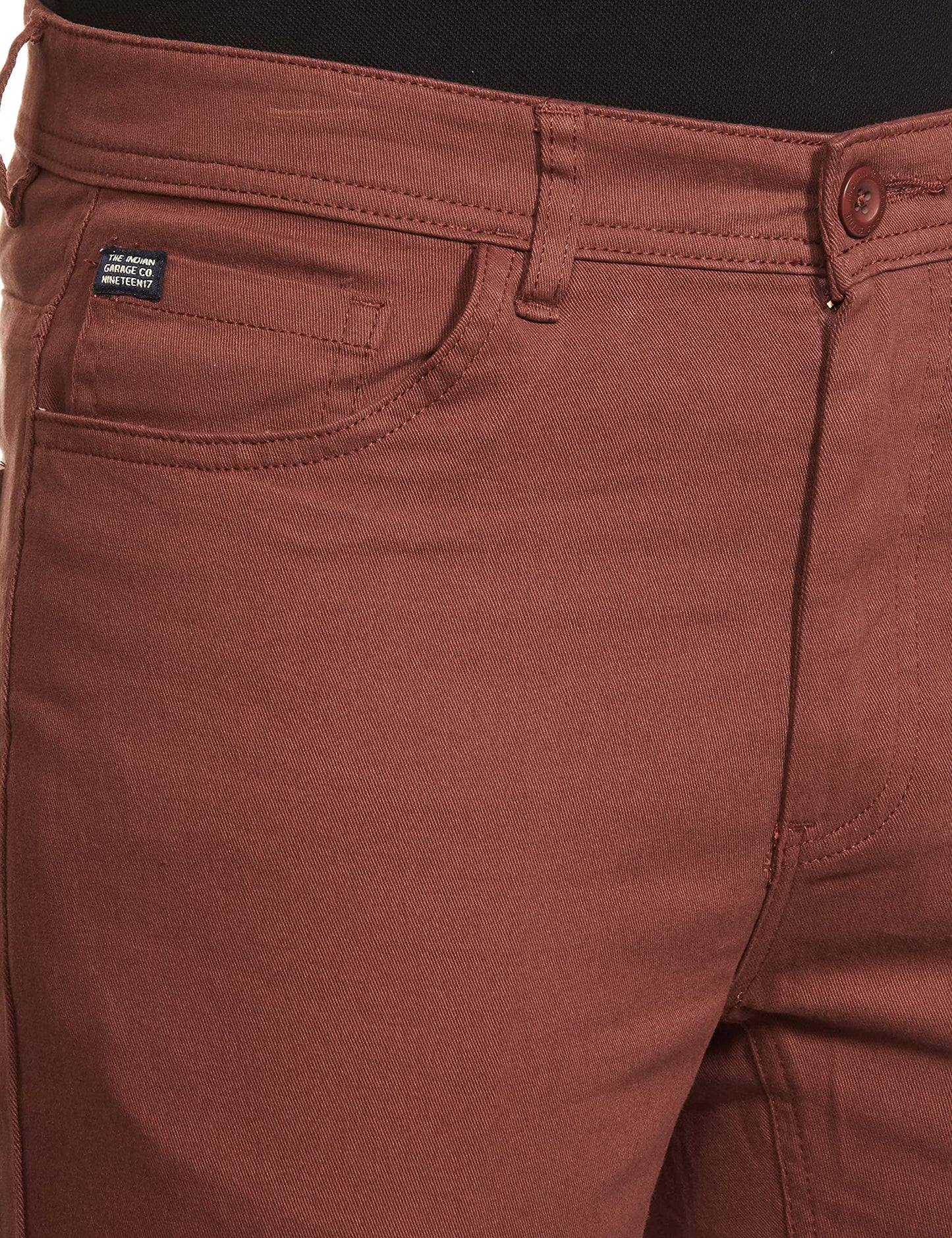 The Indian Garage Co Men Slim Fit Solid Mid-Rise Stretchable Chinos Rustic Brown