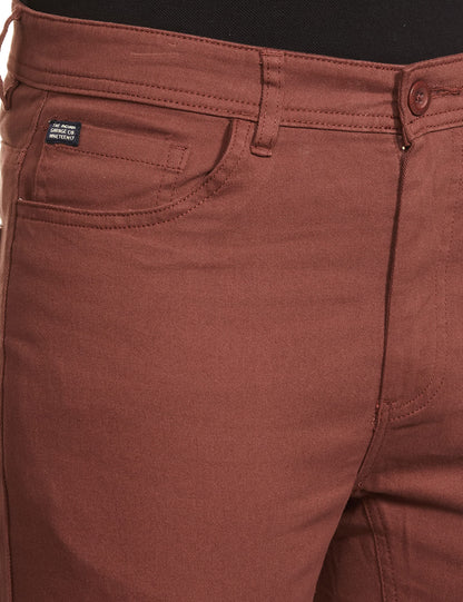 The Indian Garage Co Men Slim Fit Solid Mid-Rise Stretchable Chinos Rustic Brown