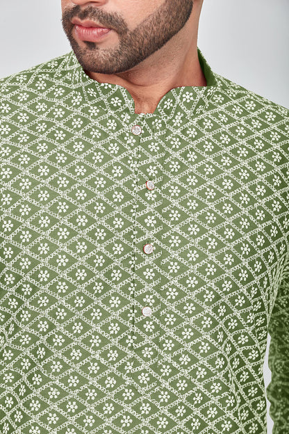 Be Active MenS Cotton Embroidered Lucknowi Green Kurta Set || MenS Kurta Pajama || MenS Kurta Pajama Set || Kurta Pajama For