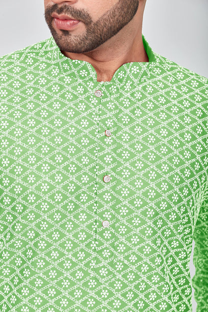 Be Active MenS Cotton Embroidered Lucknowi Green Kurta Set || MenS Kurta Pajama || MenS Kurta Pajama Set || Kurta Pajama For