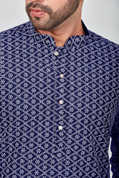 Be Active MenS Cotton Embroidered Lucknowi Navy Blue Kurta Set || MenS Kurta Pajama || MenS Kurta Pajama Set || Kurta Pajama