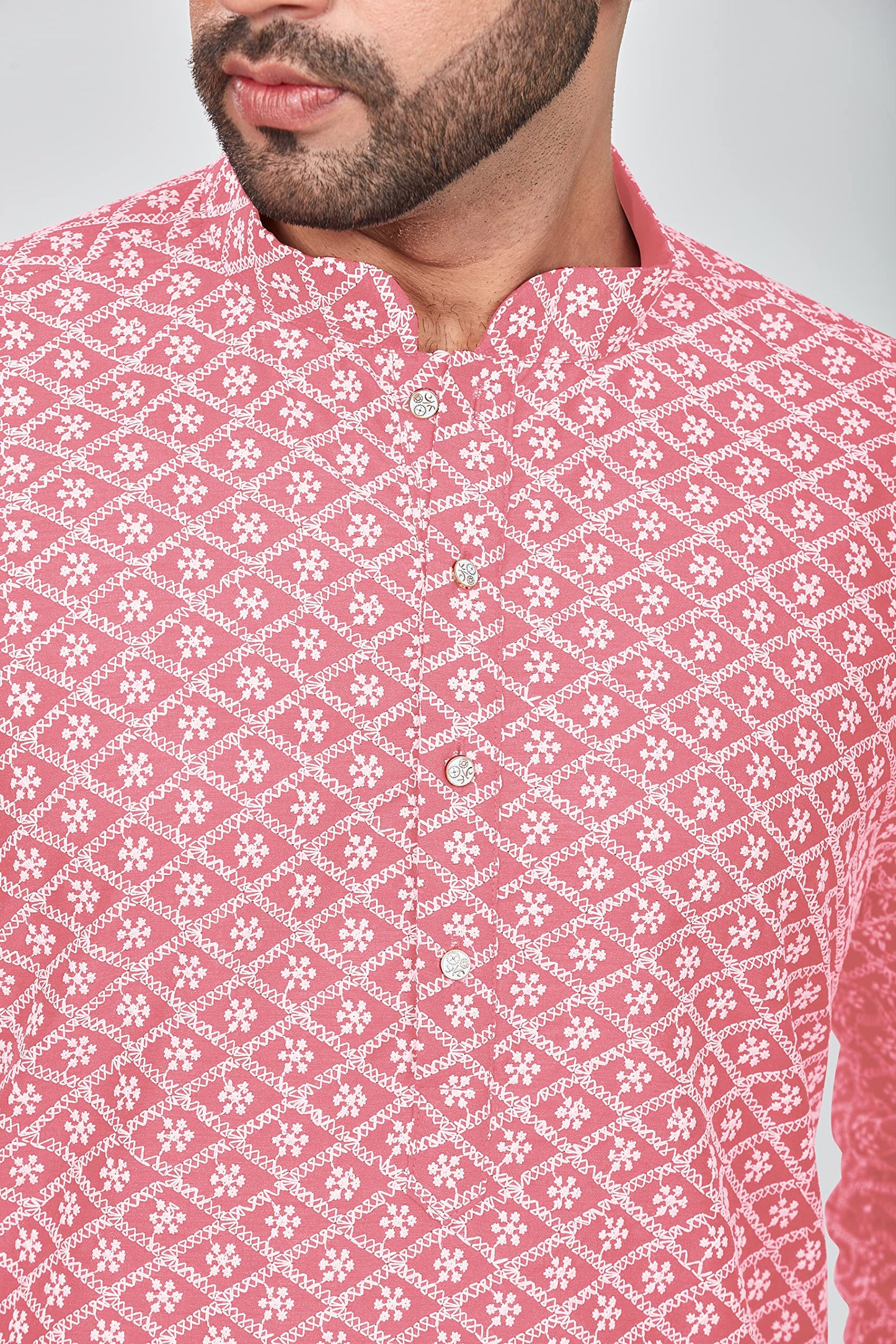 Be Active MenS Embroidered Lucknowi Pink Kurta Set || Men Kurta Pajama || Men Kurta Pajama Set || Kurta Pajama For Men (Rfsk001