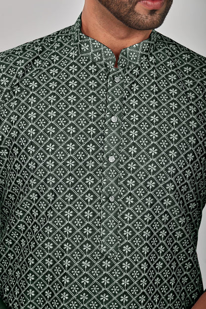 Be Active MenS Embroidered Lucknowi Green Kurta Set || Men Kurta Pajama || Men Kurta Pajama Set || Kurta Pajama For Men (Rfsk00