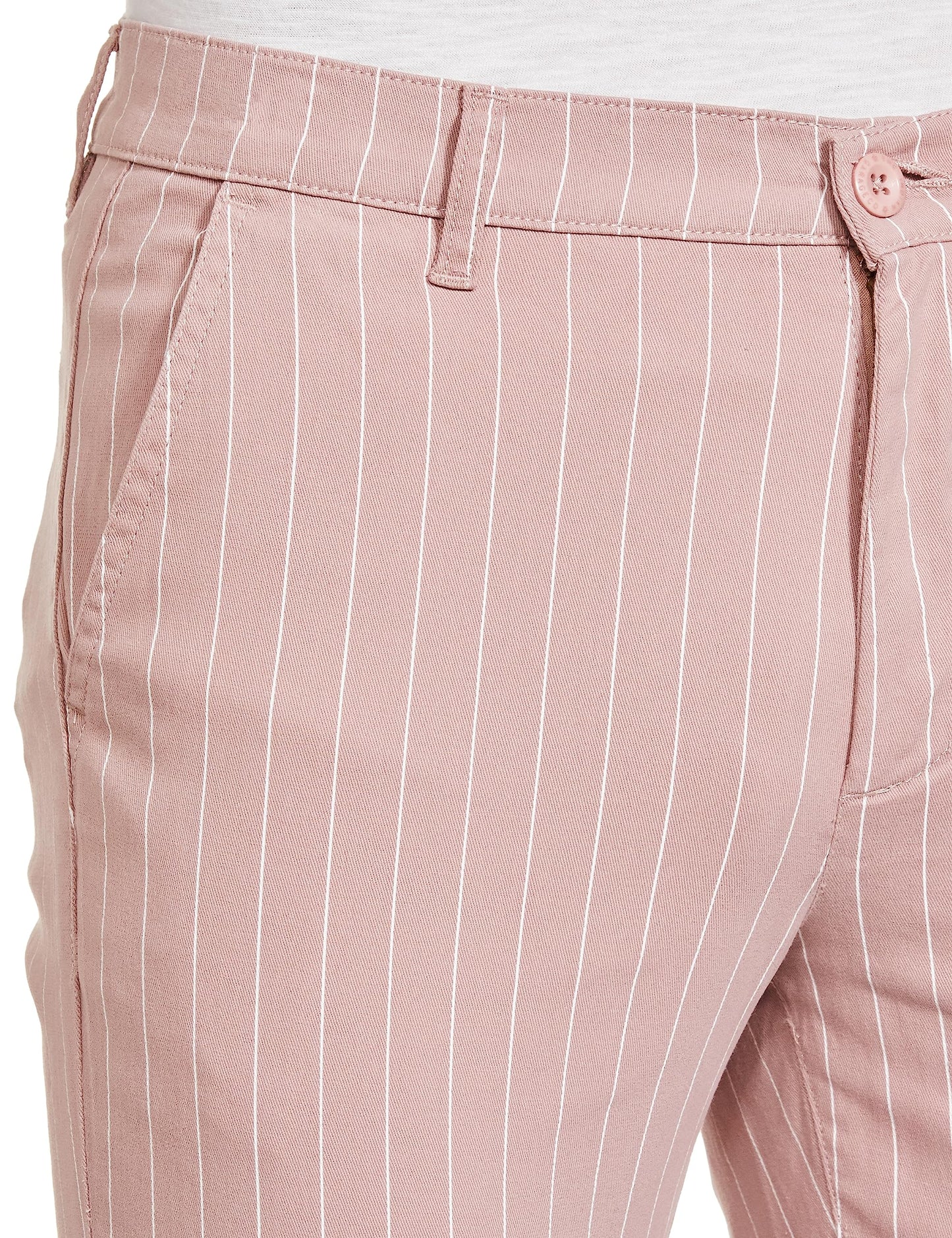 The Indian Garage Co Men Slim Fit Striped Mid-Rise Stretchable Chinos Rose
