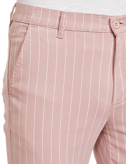 The Indian Garage Co Men Slim Fit Striped Mid-Rise Stretchable Chinos Rose
