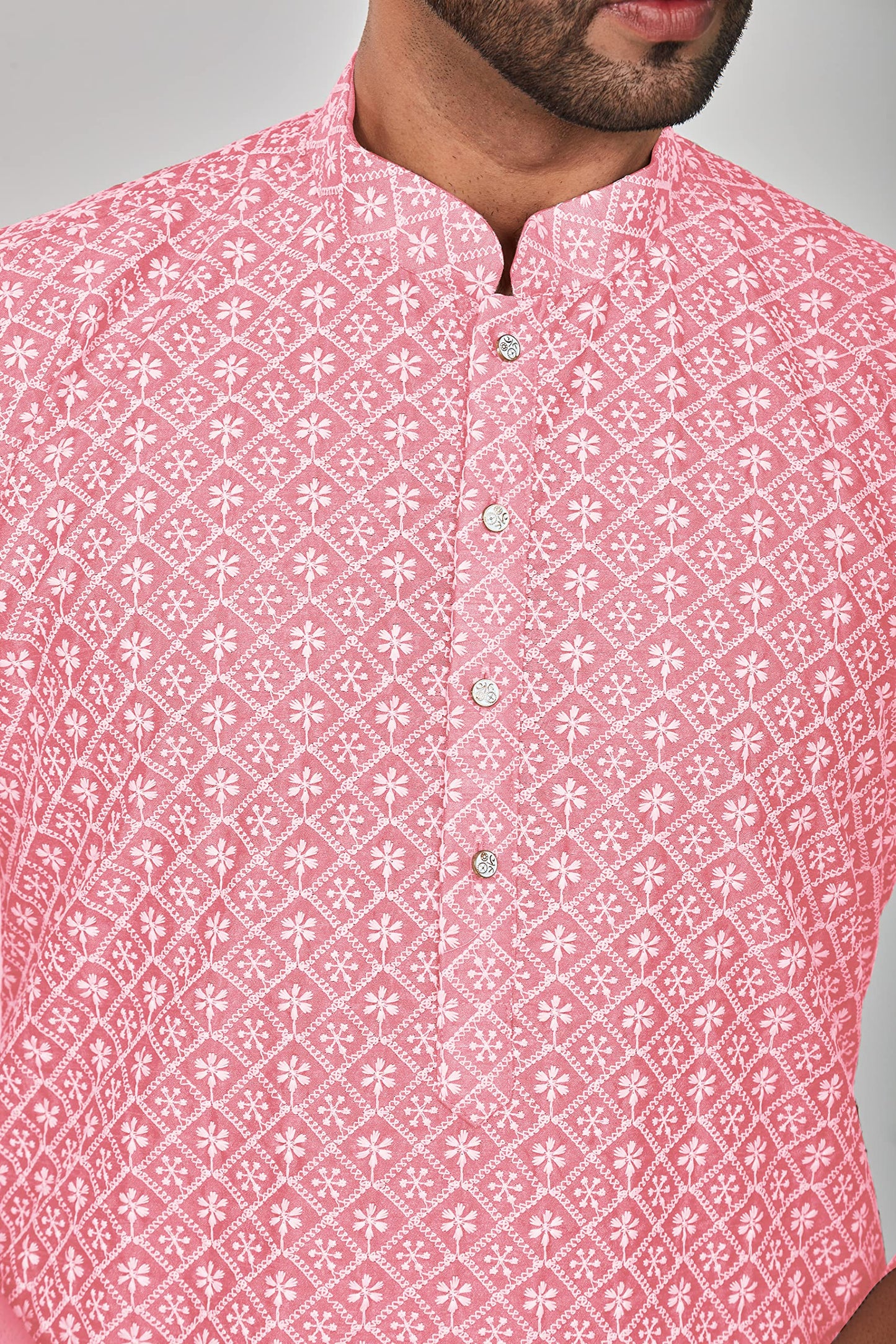 Be Active MenS Embroidered Lucknowi Pink Kurta Set || Men Kurta Pajama || Men Kurta Pajama Set || Kurta Pajama For Men (Rfsk001