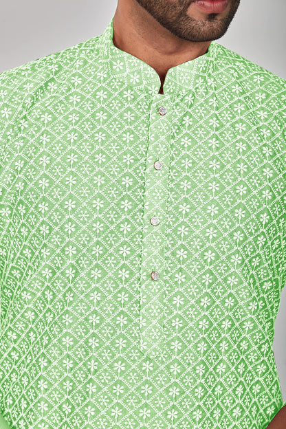 Be Active MenS Cotton Embroidered Lucknowi Green Kurta Set || MenS Kurta Pajama || MenS Kurta Pajama Set || Kurta Pajama For